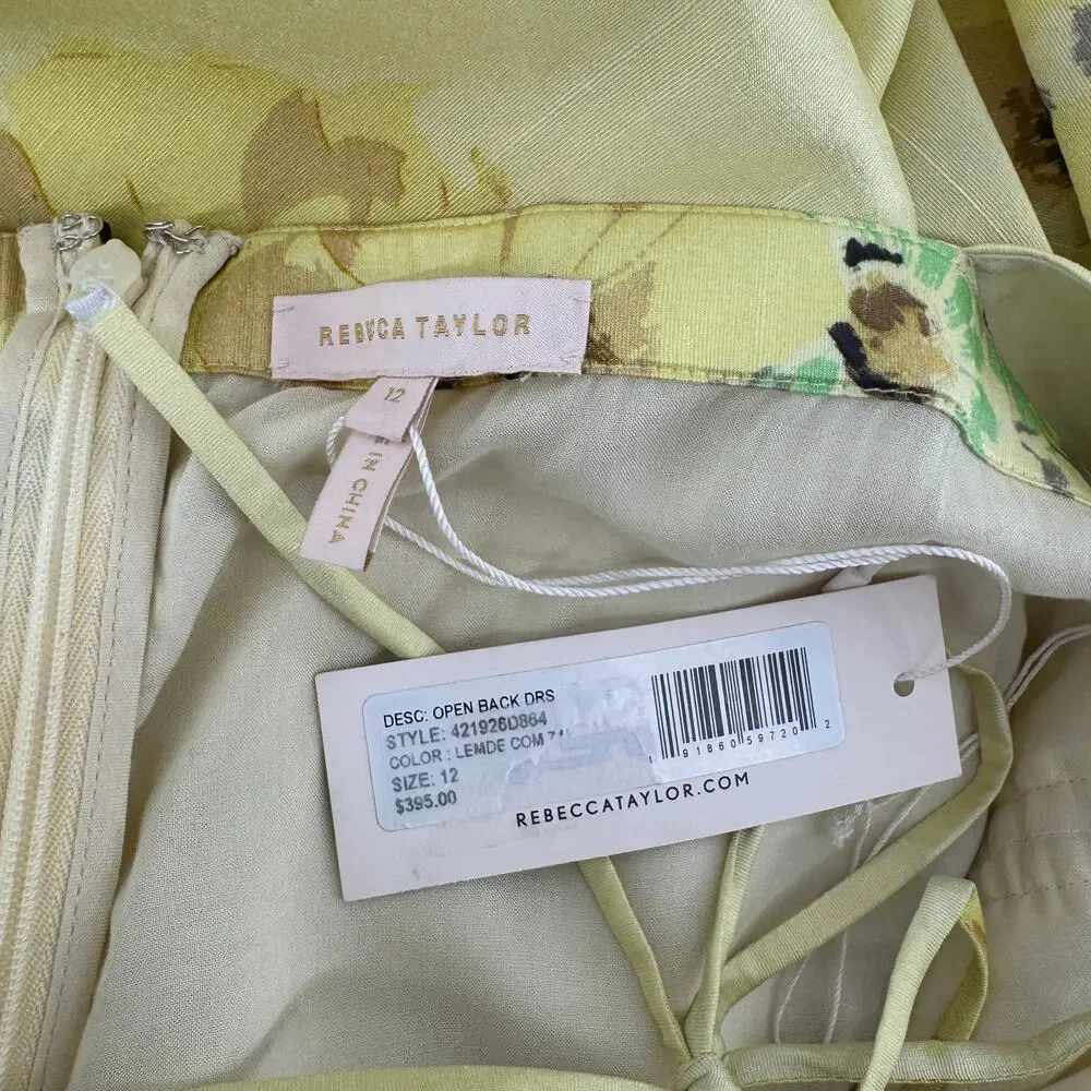 Rebecca Taylor Positano Rose Floral Strappy Open Back Silk Dress - Size 12 NWT - Picture 7 of 10